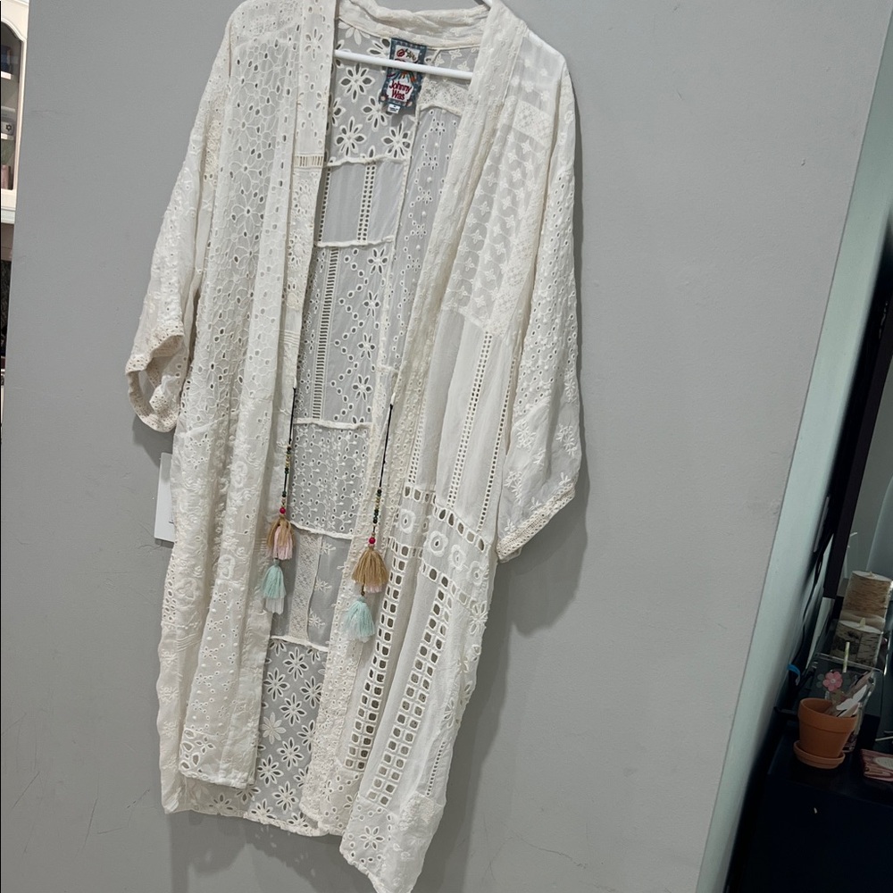 Johnny Was Cream Floral Lace Kimono